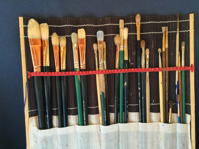 Keep your oil paint brushes separate from your watermedia brushes, clean them properly, and store them in a way that protects the bristles from bending. I use this bamboo brush roll case.