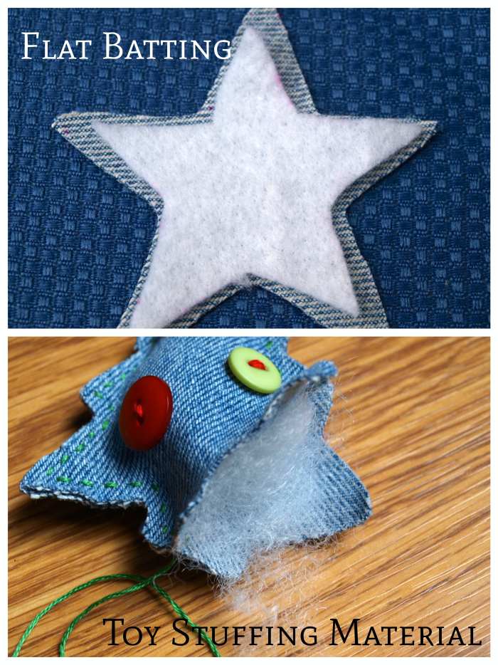 There are 2 ways to fill the ornament, one is with quilt batting and the other is with toy stuffing.