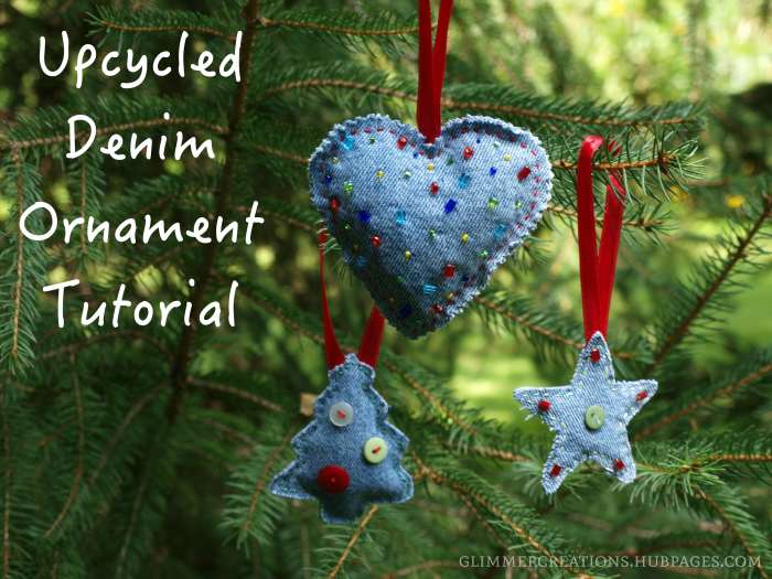 These ornaments are made from recycled jeans and add a fun, homemade touch to any Christmas tree.