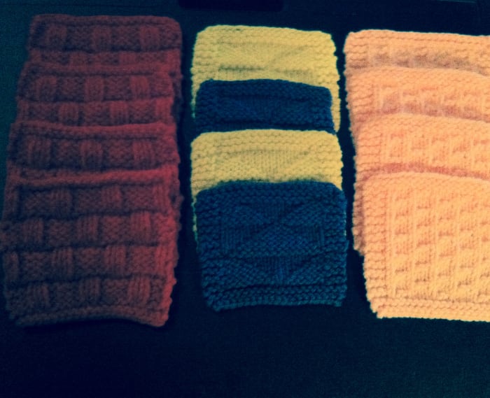 The knitted patterns in this article will make these coaster sets. Use a variation of colors to make a set unique for someone special as a gift!