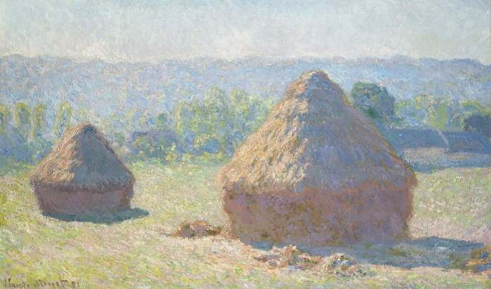 In this painting, Monet used the Steelyard composition, with two main masses, one smaller, one bigger.