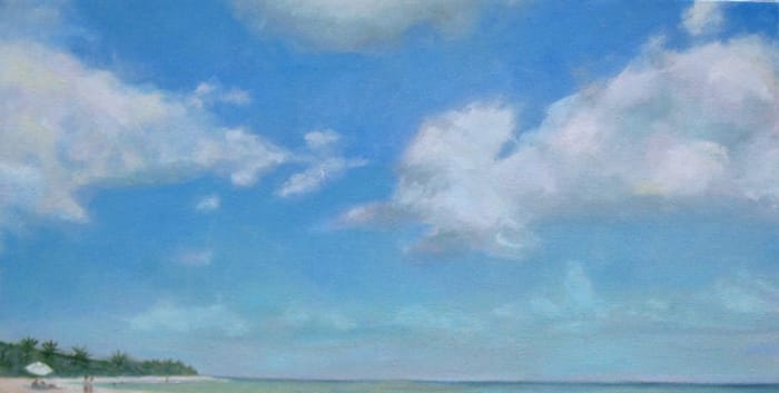 Example of soft and hard edges in clouds. "Much Needed" Detail - Oil painting by Robie Benve, all rights reserved