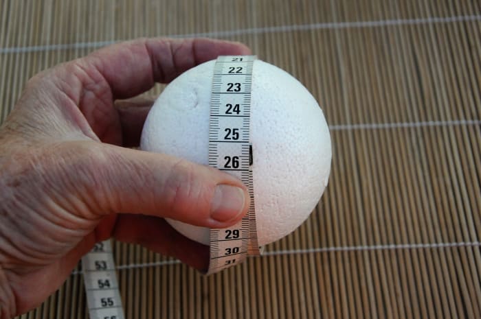 A Polystyrene Ball which has a circumference of 25 cm. Shrinkage is likely to be around 30%.