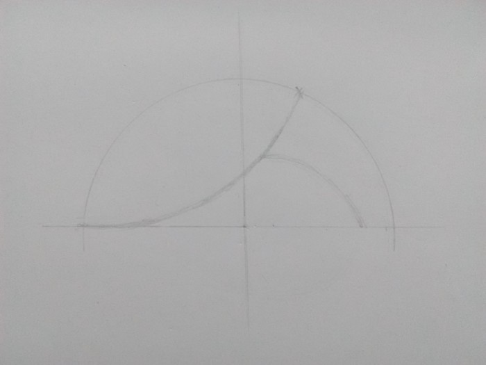 Step 3: Draw another arc which starts on the previous arc and ends little behind the other end of the semicircle.
