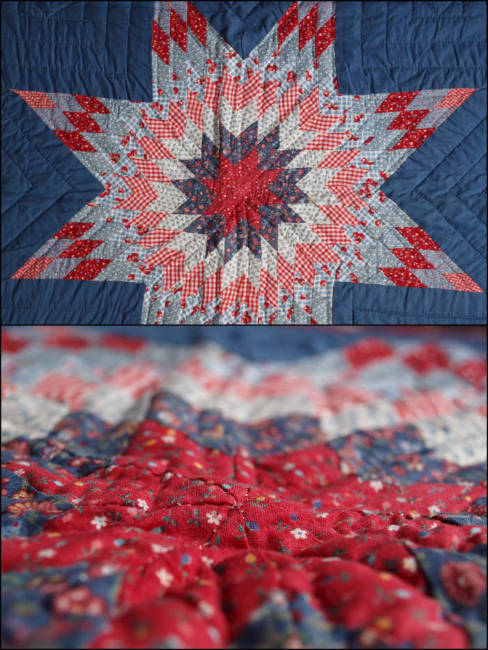 For my 3rd quilt I chose the Lone Star pattern, one of the more difficult traditional patterns out there. I had no idea what I was doing and almost no seams match. The quilt doesn't lay flat at all.