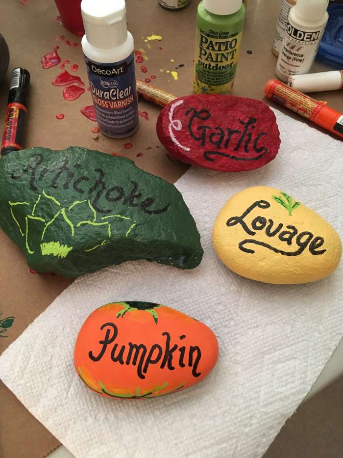 Try adding some details to your stones. For example, on my Artichoke stone, I added light green "artichoke" leaves. The Pumpkin stone has a "pumpkin" stem on top with some ribbing at the top and bottom of the stone.