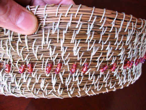 Having gained a feel for working with needles, this basket went faster. Larger coils and sturdier stitching made for a much better basket.