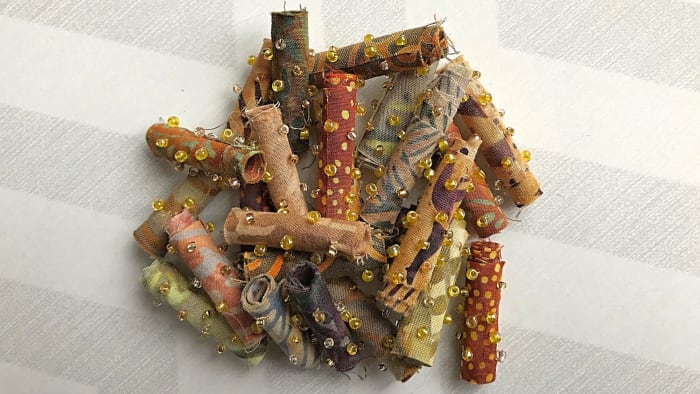 Finished batik beads ready to be made into a necklace. Great for that earthy or tribal look in jewelry.