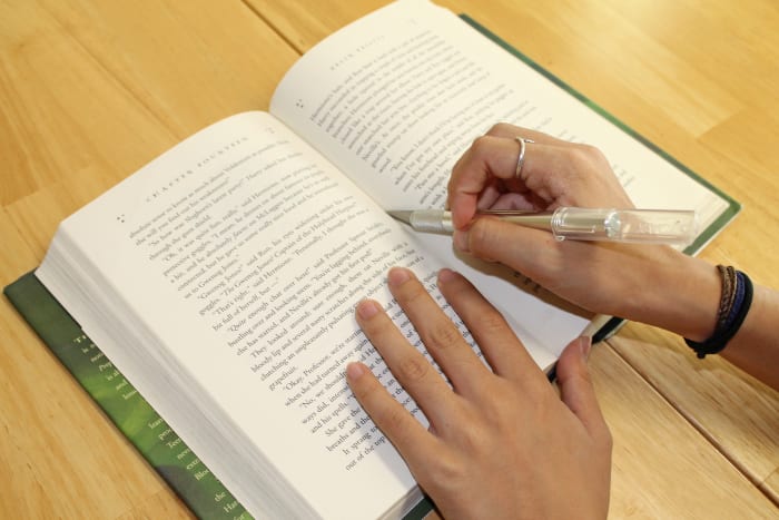 A craft knife works best for cutting pages from books. This book had a broken spine and pages were falling out, so I'm using it for a craft. (I wouldn't cut up a book that was still in good shape!)