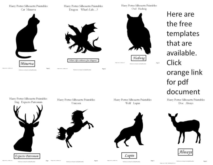 This index sheet shows what each of the templates looks like. To get the free printable templates, click on the orange link below.