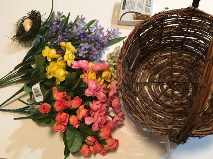 Gather your tools & materials: basket, flowers, Spanish moss, hot glue gun, craft wire cutters, etc. Get ready to create a bright, one-of-a-kind floral basket you'll treasure.