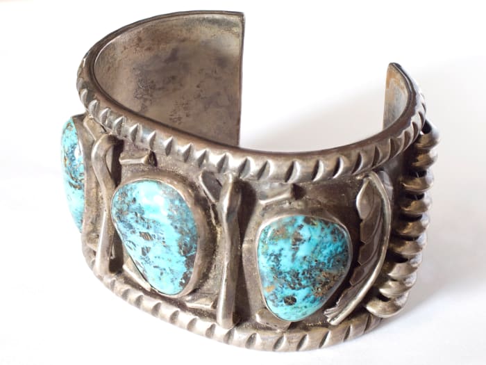 A hand-crafted Navajo silver and turquoise cuff bracelet. I photographed this beautiful piece of vintage artwork for a listing on eBay. Processed with Helicon Focus.