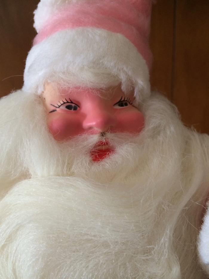 Harald Gale and his Wife hand Made the Faces on Santa back in the early days, and this 1963 pink Santa shows the attention to detail that Harold put into each Santa.