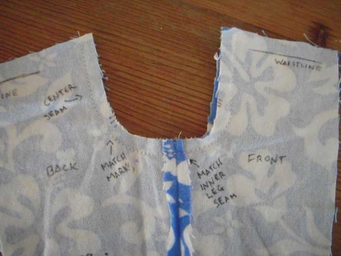 The center seam is NOT the inseam of the pants. It's the crotch seam and runs from front-to-back of the pants. You'll need to manipulate what you've sewn so that the pieces are where they are supposed to be, and what you've sewn looks like pants.