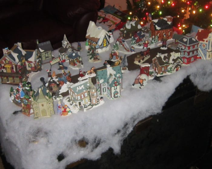A collection of Christmas village pieces. No expensive Department 56 buildings here; just patience and thriftiness.
