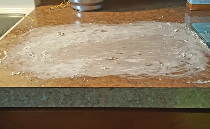 Sprinkle your work area with cornstarch. My son had fun with this step. This is a messy, fun project!