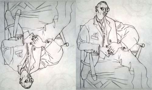 Drawing done upside down of Picasso's 'Portrait of Igor Stravinsky.'
