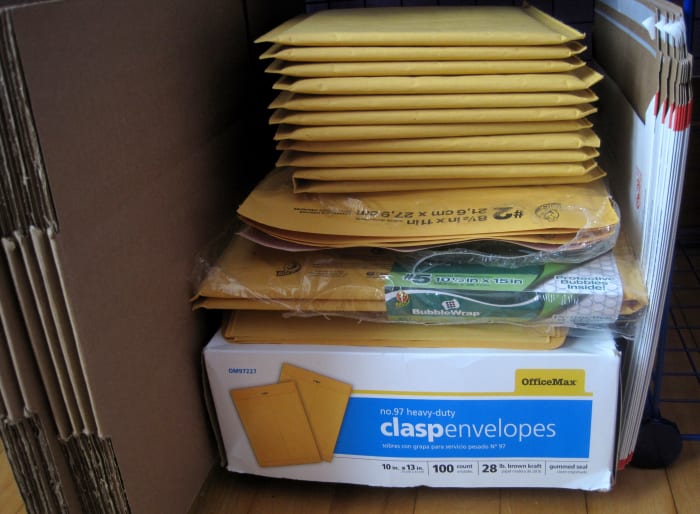 I keep all of my envelopes and boxes in another space. I have some larger Priority Shipping mailers as well but don't use those as often so most of them are in the closet.