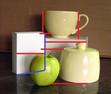 Check angles and lines and how high each object is compared with the others. Look at how edges and lines intersect each other.