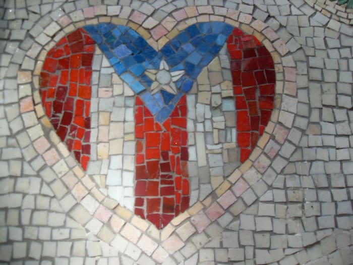 Mosaic of Puerto Rican Flag in Heart in Spanish Harlem (El Barrio), NYC