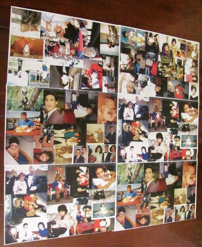 Include small photos and bigger ones, along with both color and black and white. Don't worry if your photo collage is not perfect. (Hey, your family's not perfect either, is it?)