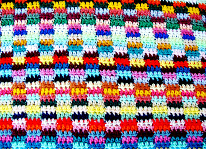 I was surprised at how neat this looked. Instead of being a jumble of color, a definite pattern emerged, even with using all those different colors.