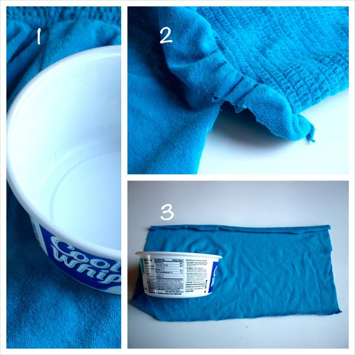 Gather the fabric and container you'll be using and cut the fabric to the desired size.