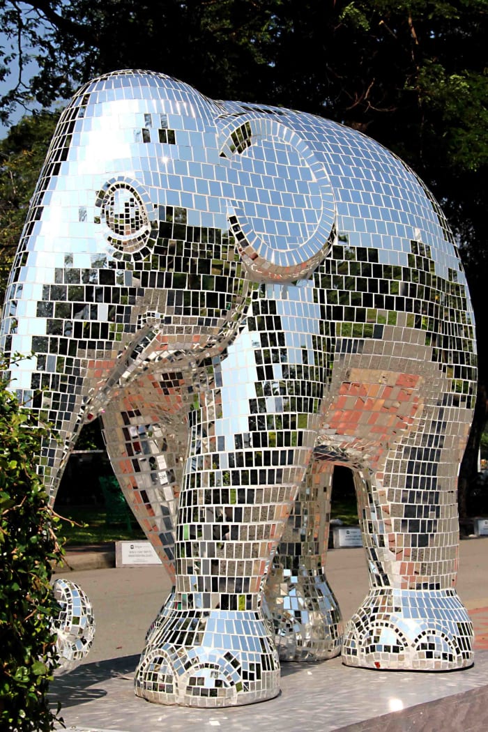Perhaps not as regal as 'Royal Elephant Gold' illustrated above but this mirrored silver 'disco' elephant is just as striking