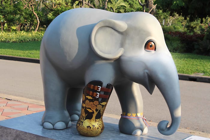 Baby Mosha is undoubtedly the most important elephant in the parade - the only one to feature in all parades in all cities, and the inspiration behind the entire enterprise. The story of the real-life Mosha is revealed above.