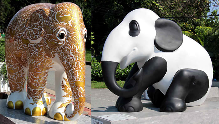 'SuvarnaPlai' combines two Thai words meaning 'pure gold' and 'elephant'. 'Phanda' refers to the worldwide love affair with pandas, which even afflicts Thailand, whilst Thailand's own emblem - the elephant - may seem neglected by comparison