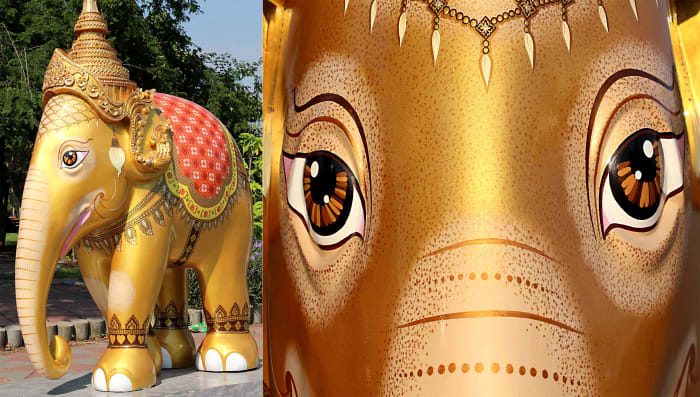 'Royal Elephant Gold' with its regal headdress, had pride of place at the front of the Lumpini Park parade as a 'symbol of auspiciousness and intelligence'