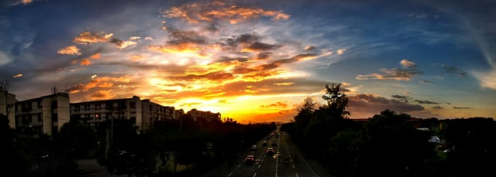 This was taken during golden hour. Three images I stitched together to create a good panoramic view.