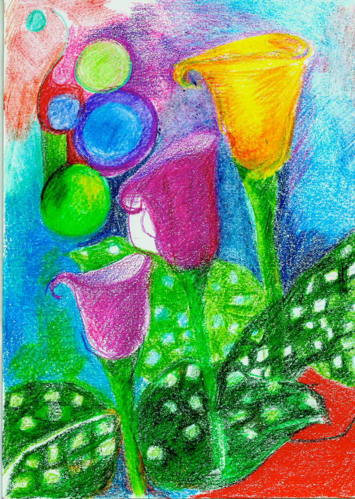 As you can see from this drawing, Prismacolor Premier color pencils pack a lot of punch with color, but with that rich color comes graininess. I like the textural feel it gives to drawings. This is done on 60 lb Strathmore drawing paper.