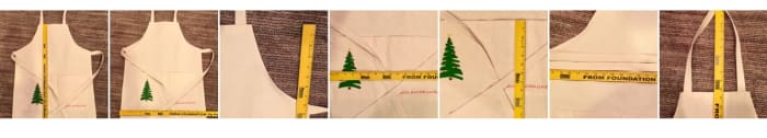 Enlarge photos to see all the measurements at once. You could use an existing apron or shirt as a guide to the size instead of measuring.