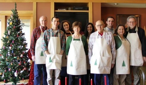 This photo was taken in 2012—and this isn't all the aprons! Two people are in Japan, and a cousin or two are not depicted here. I made 14 and it really didn't take that long.