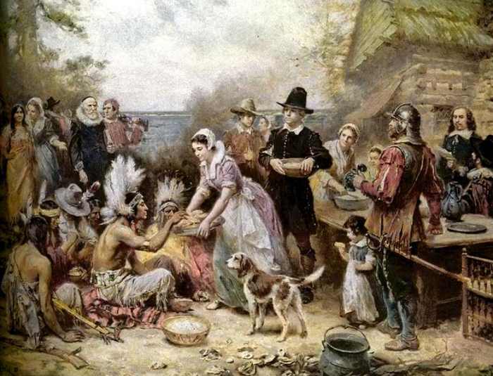 "The First Thanksgiving" a painting by Jean Leon Gerome Ferris (18631930). Courtesy of WikiPedia http://en.wikipedia.org/wiki/File:The_First_Thanksgiving_Jean_Louis_Gerome_Ferris.png