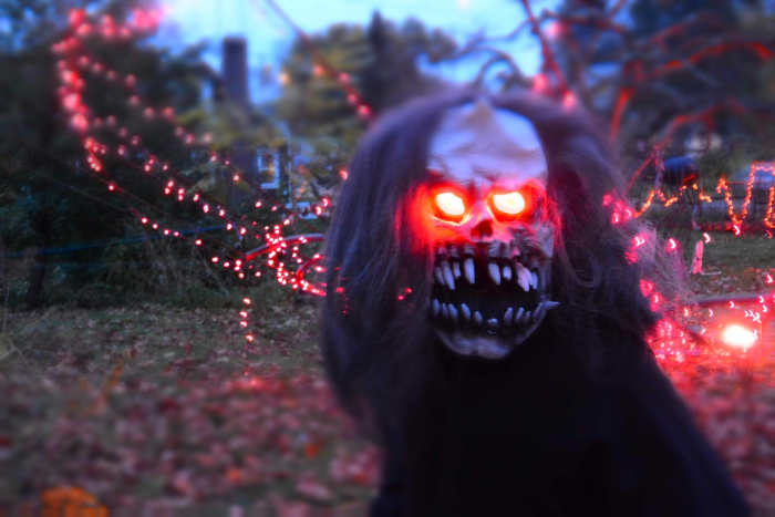 These decorations are spooky at dusk but will be even more creepy once it is fully dark.