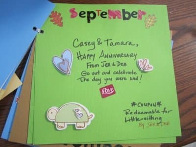 September's theme is the new Mom and Dad's wedding anniversary. Definitely a good reason to go on a date while we babysit.