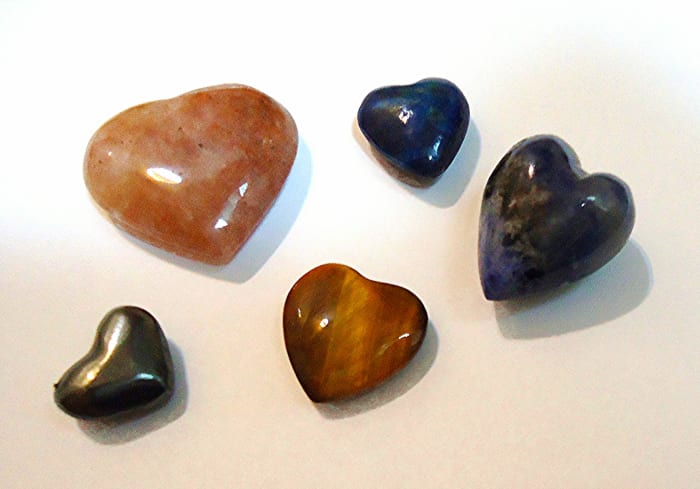 Rose quartz (upper left) is said to be "a happy and loving stone," enhancing all types of love and reducing stress.