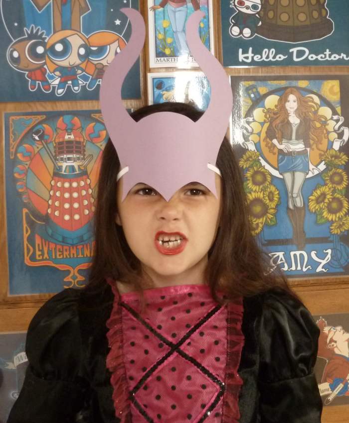 Purple makes a good alternative color for the Disney Villain Maleficent mask. Since it's easy to print out and make, you can try a range of colors!
