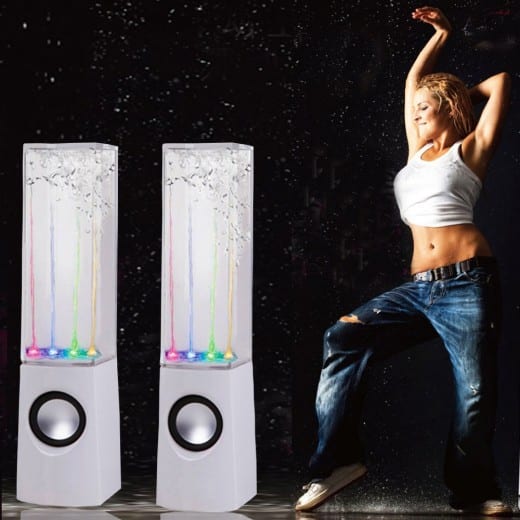 Water Fountain Speakers Dancing LED Lights. These look and sound awesome (take my word for it) and they can be used anywhere that there is access to power and a USB connection, including a living room, bedroom, kitchen or wherever.