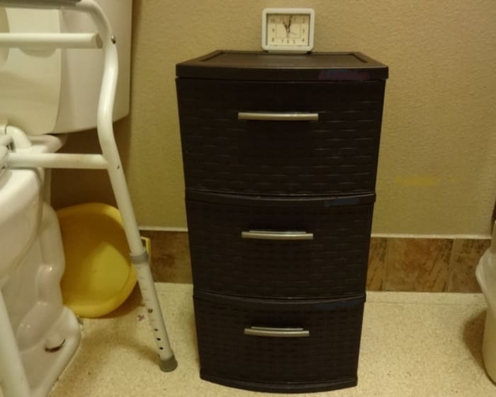 Extra drawer space is always welcomed and this set of plastic drawers comes in handy in the bathroom.
