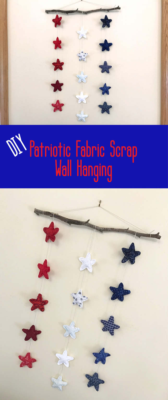 If you love the stars and stripes, you'll love this easy to make fabric scrap rustic star wall hanging.