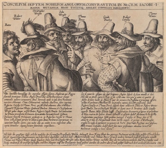 An engraving of the gunpowder plot conspirators in the National Portrait Gallery, London Creative Commons Licence