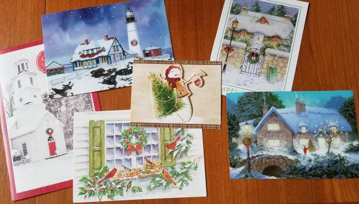 All of these cards have been recycled into postcards to send out one more time. This is recycling at its best!