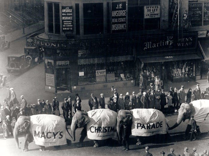 When the Macy's Thanksgiving Day Parade—then known as the Macy's Christmas Parade—first began, it featured real animals from the Central Park Zoo instead of large balloons.