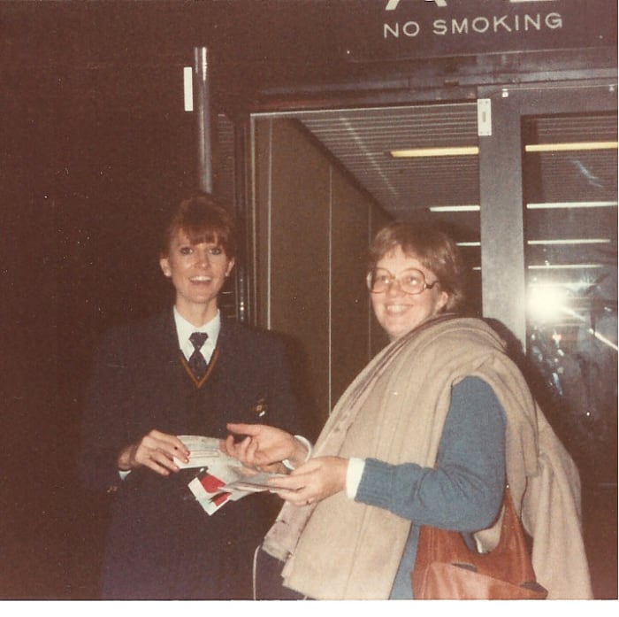 Here I am, boarding the plane to Australia. Note my sweater and heavy coat, which I would not need in sunny Australia.