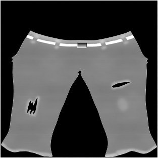 The map doesn't look like much but when applied it can really make a render pop. For an example of a finalized bump map, look at the enlarged title picture for this article. If you look closely at her shirt you can see the raised fibers. Cool stuff.