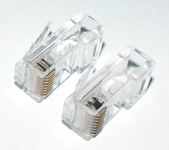 Two RJ45 connectors used with the UTP cable