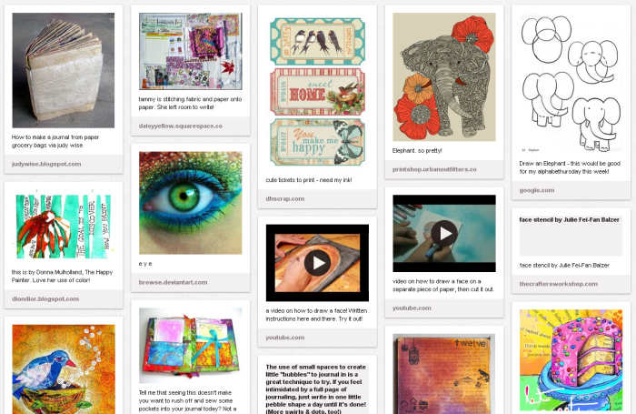 My friend Deb has an art journal board to collect ideas and inspiration for future journal pages.